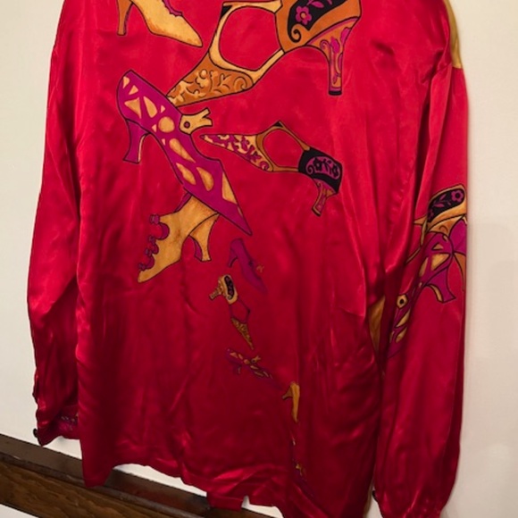 Escada all silk multicolor button up shoe blouse in perfect condition 10-12 - Picture 3 of 5